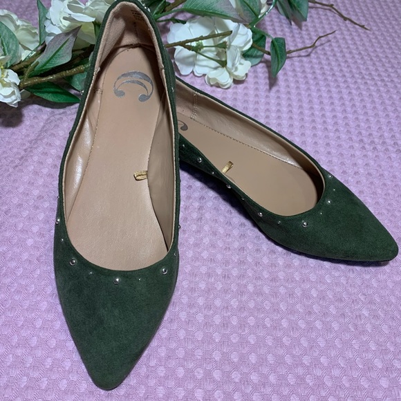 Charming Charlie Shoes - Olive Suede Pointed Flats